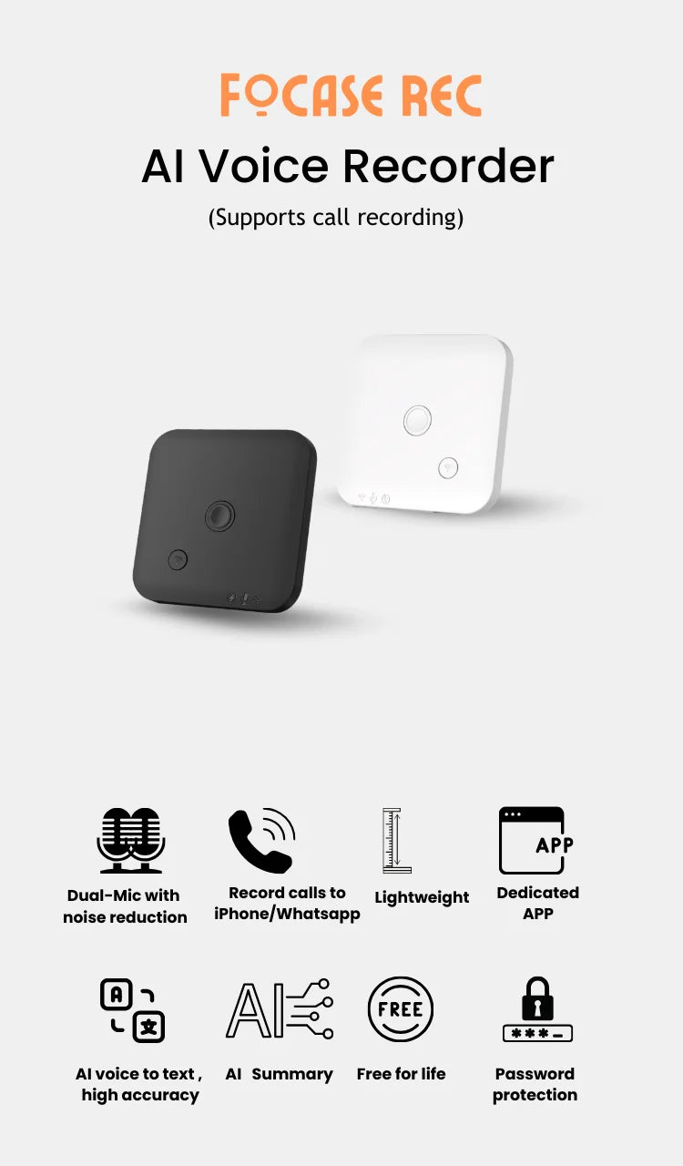 AI Voice & Call Recorder – Speech-to-Text, 64GB, 100 Languages