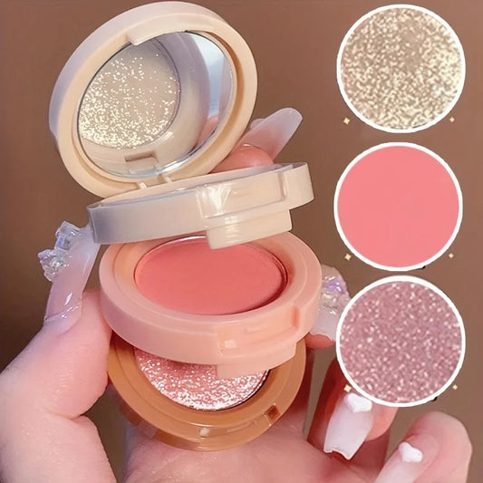 3-in-1 Makeup Palette–Blush, Highlighter & Contour with Glitter Finish