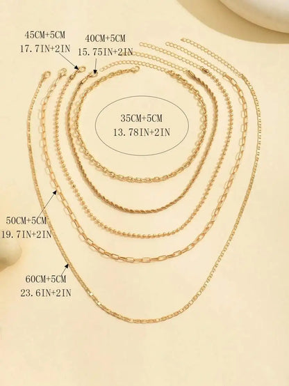 Layered Gold Tone Necklace Set – 5pcs Braided & Beaded Chains