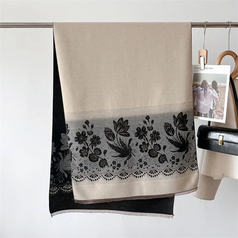 2024 Floral Cashmere Scarf – Warm Winter Pashmina Shawl Wrap