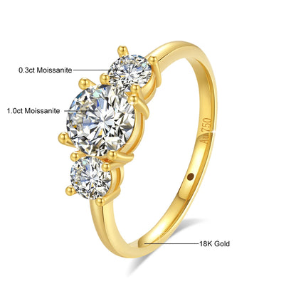 18K Gold Moissanite 3-Stone Ring for Women – Luxury Engagement