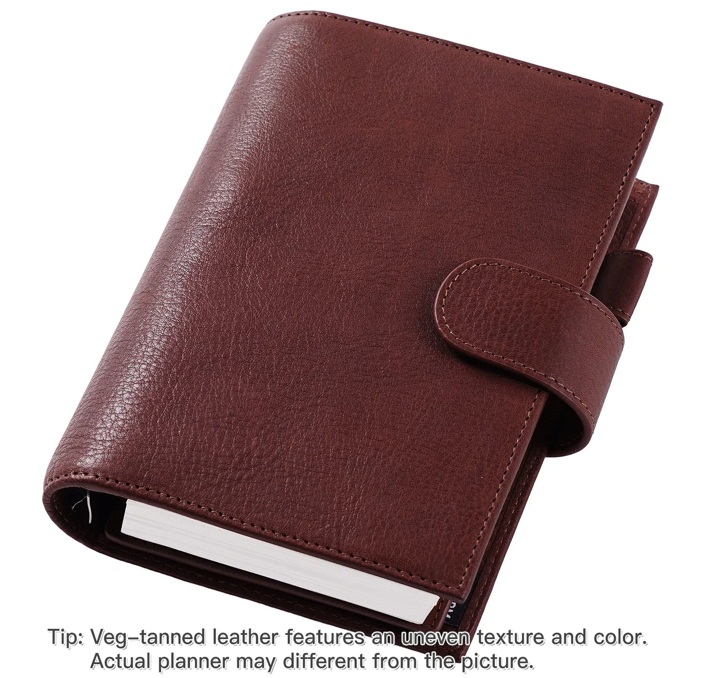 Full Grain Leather Planner with Rings – Personal Size Organizer