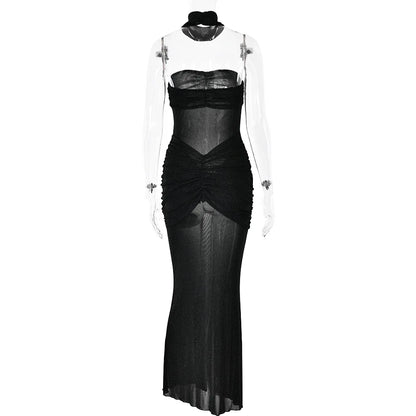 Women’s Strapless Mesh Double-Layer Dress – Slim Backless Summer Party