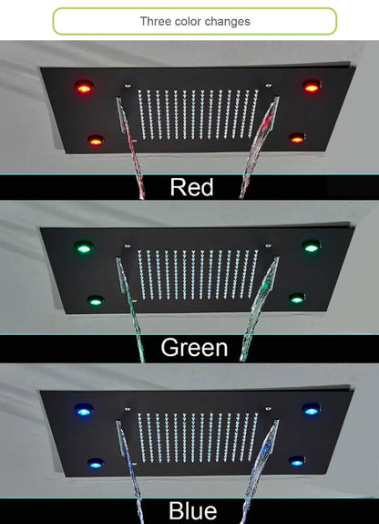 Black LED Rainfall Shower Head | Remote Control Ceiling Waterfall Tap