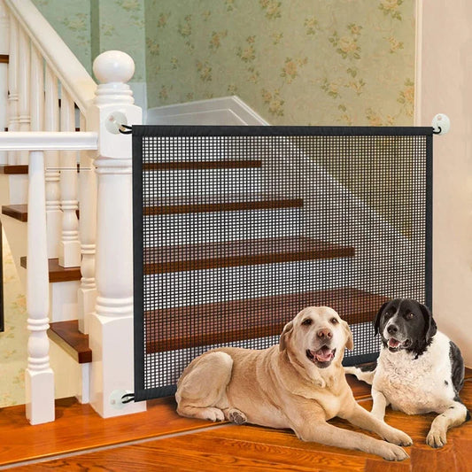 Pet Dog Barrier Fence – Breathable Folding Mesh Gate with 4 Hooks