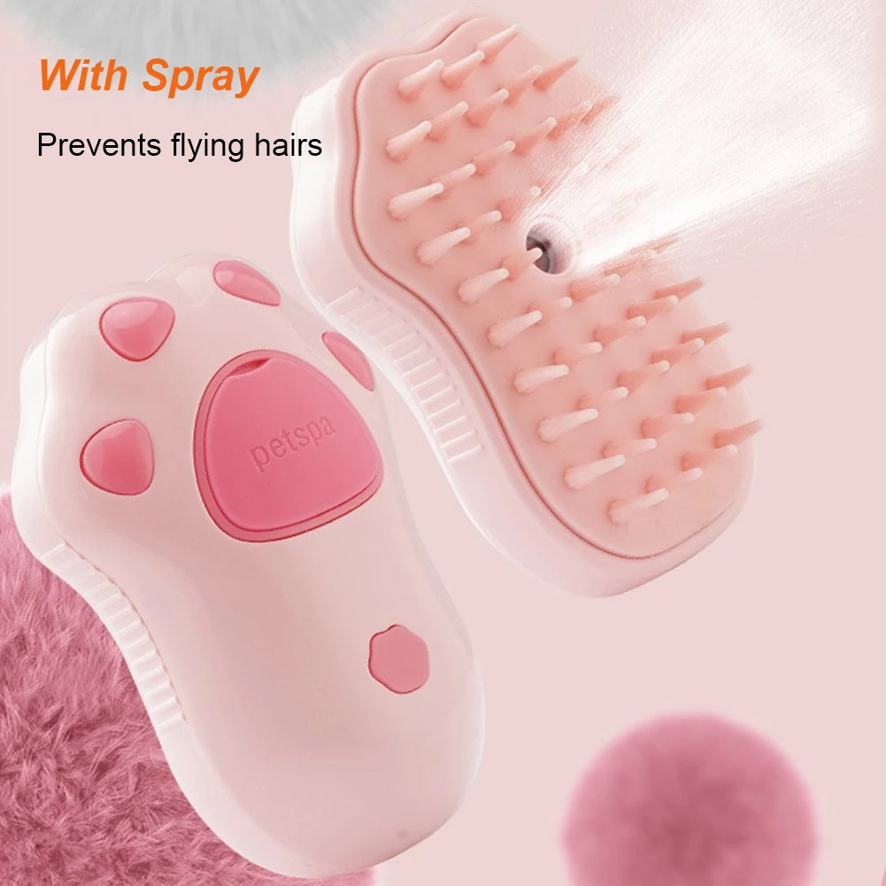 Pet Steam Brush with Massage & Water Spray – Grooming for Cats & Dogs