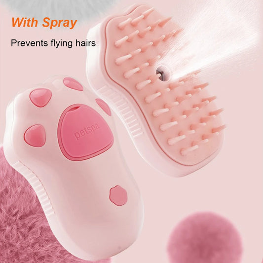 Pet Steam Brush with Massage & Water Spray – Grooming for Cats & Dogs