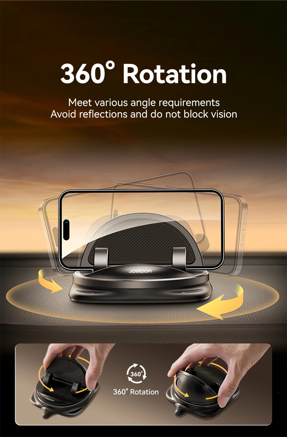 Joyroom Car Phone Holder – 360° Rotation, One-Handed Dashboard Mount