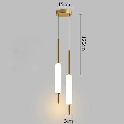 Modern LED Bedside Pendant Light – White Glass Tube, 1/2 Heads