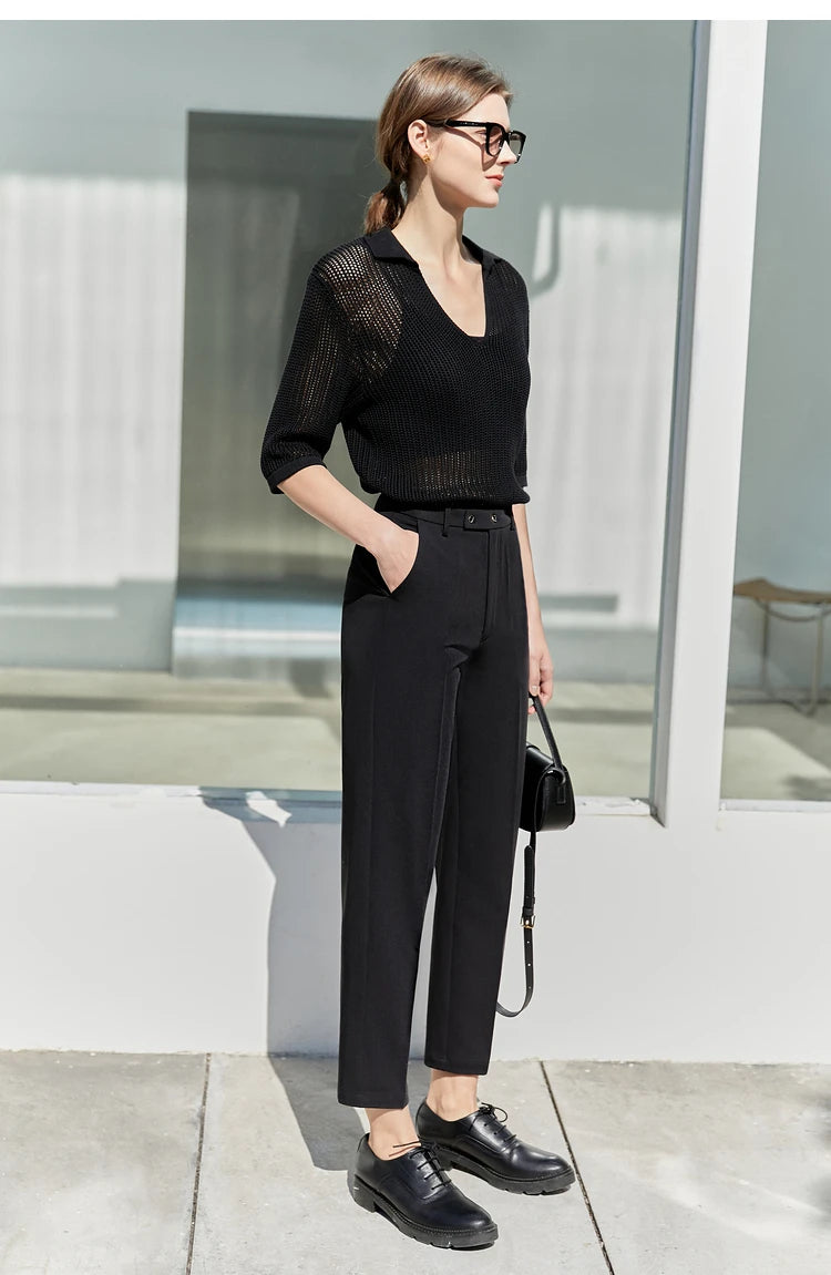 Women’s Straight Casual Pants – Summer Elastic Waist Office Wear