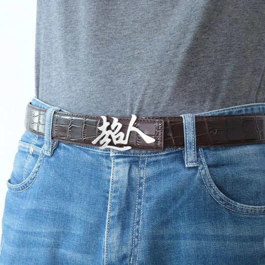 Custom Text Belt Buckle – Crocodile PU Leather Men’s Belt