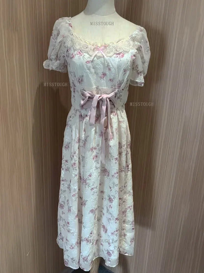 Women’s Summer Lace Fairy Dress – Square Collar Floral Princess Dress
