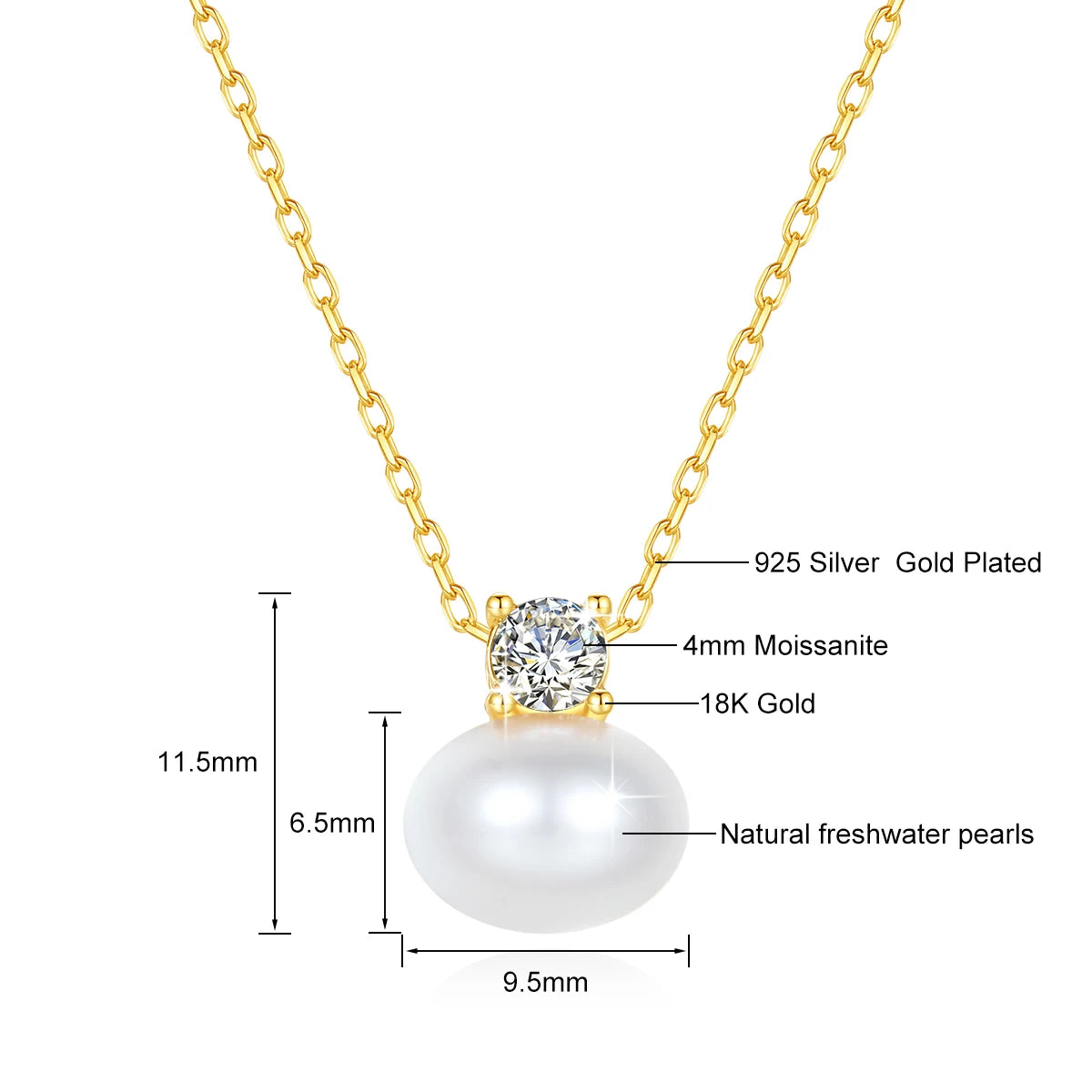 18K Gold Pearl Necklace with Moissanite Stone – Luxury Pendant
