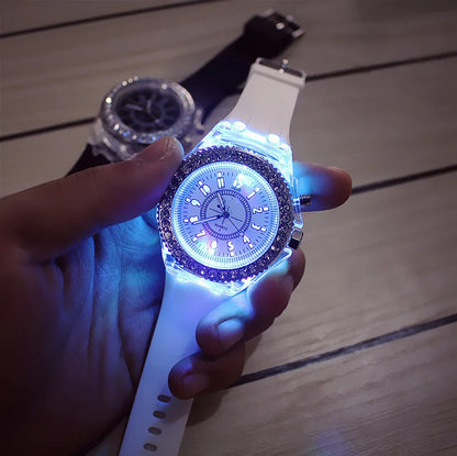 LED Flash Luminous Watch 7-Color Light Unisex Jelly Wristwatch