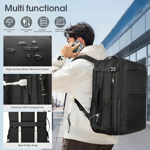 Men’s Business Travel Backpack – Waterproof, USB, Expandable Laptop Bag