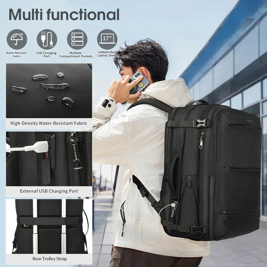 Men’s Business Travel Backpack – Waterproof, USB, Expandable Laptop Bag