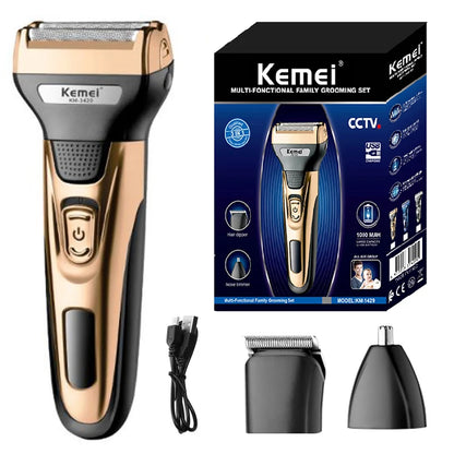 Kemei 3-in-1 Electric Shaver Kit – Beard, Nose & Hair Trimmer