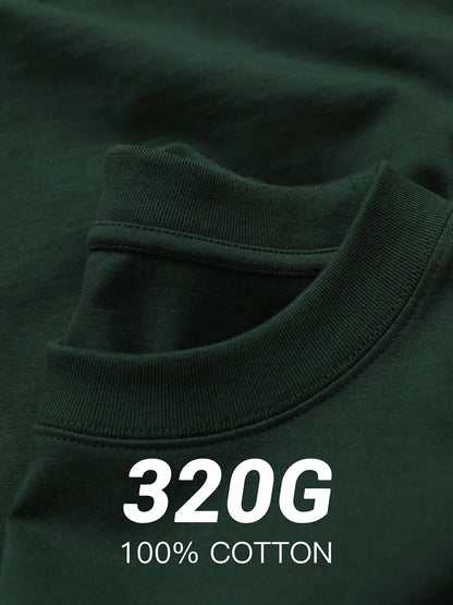 Oversized Heavy Cotton T-Shirt Men Solid Color Drop Shoulder Loose Fit