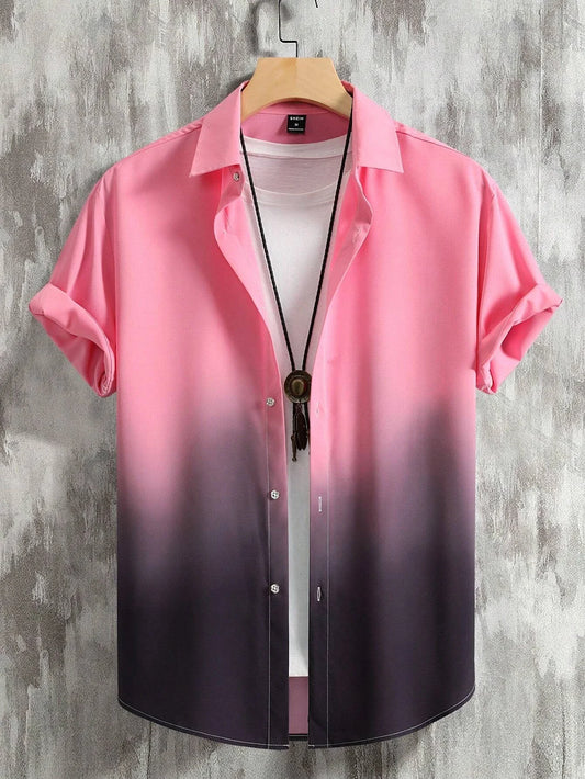 Men’s 3D Graphic Print Shirt – Gradient Short Sleeve Summer Top