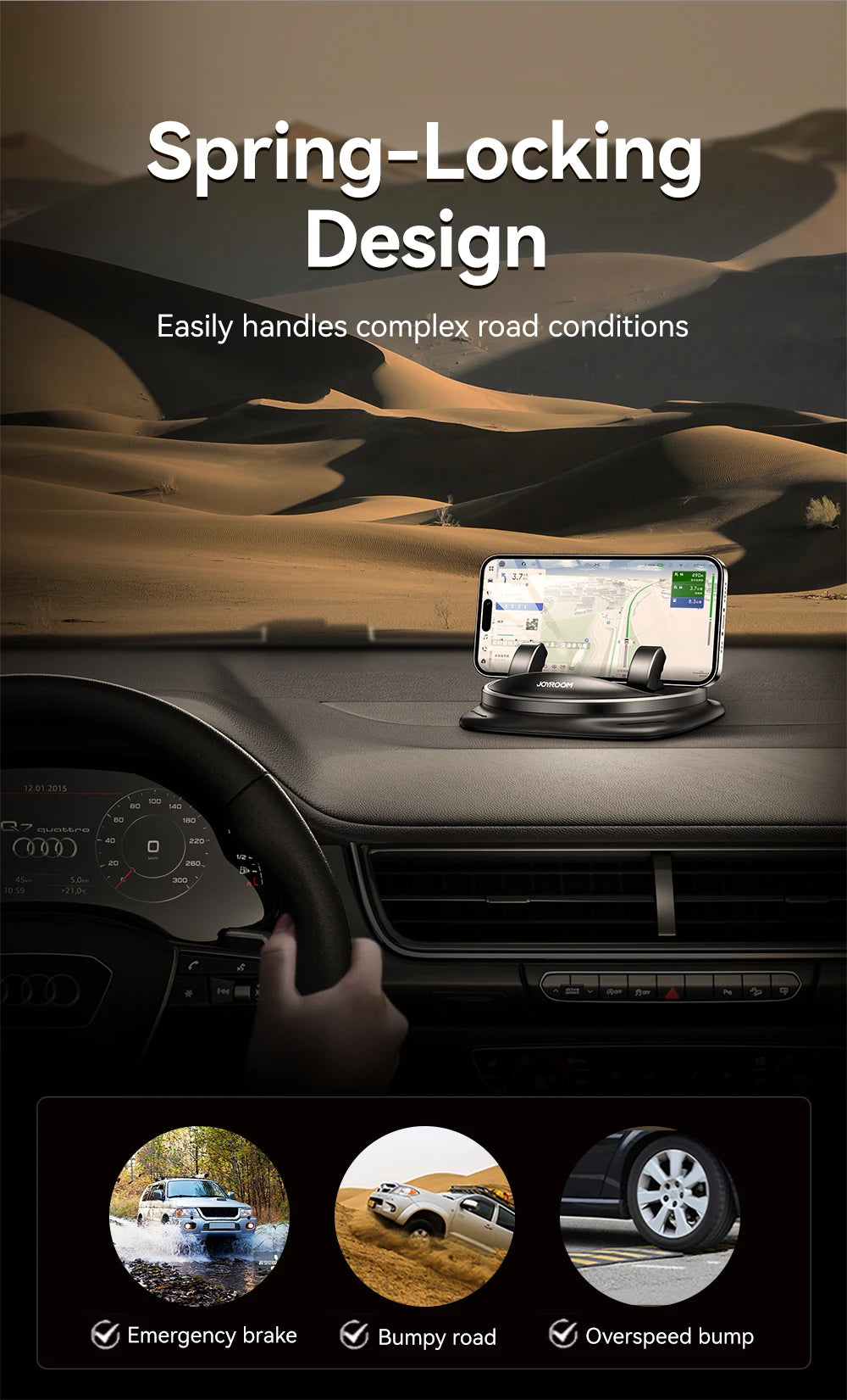 Joyroom Car Phone Holder – 360° Rotation, One-Handed Dashboard Mount