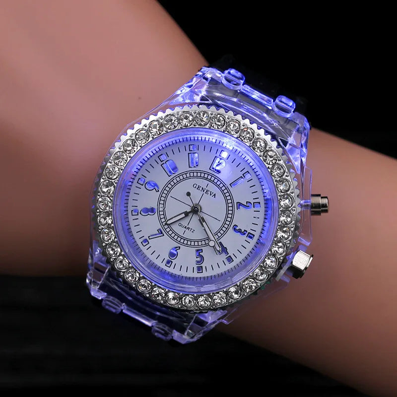 LED Flash Luminous Watch 7-Color Light Unisex Jelly Wristwatch
