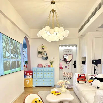 37-Glass Bubble Chandelier – Frosted Milky White Colorful Pendant