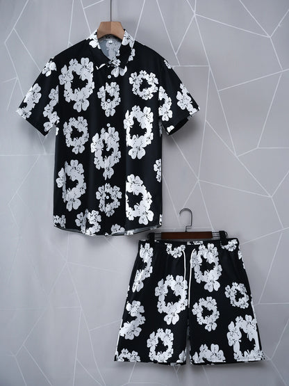 Men’s Tropical 2-Piece Set – Palm Tree Hawaiian Shirt & Shorts