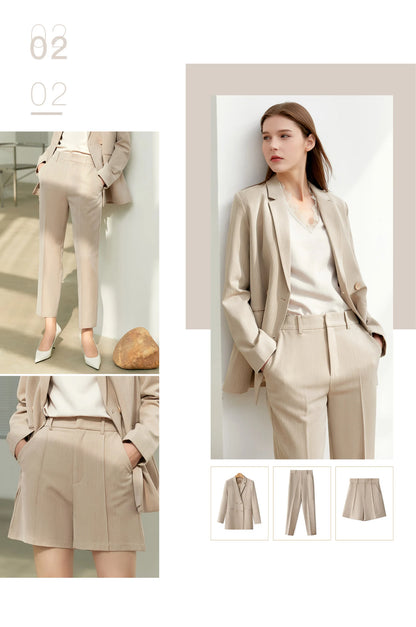 Women’s Office Blazer Set – Lace V-Neck Top & High Waist Pants