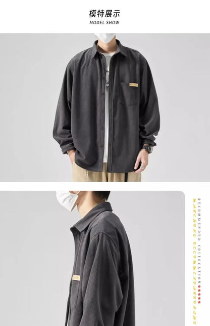 Men’s Loose Corduroy Shirt – Casual Thick Long Sleeve Top