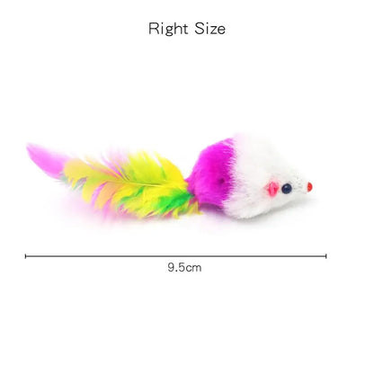 Rabbit Fur Cat Toy Mice – Feather & Rainbow Mice for Kittens