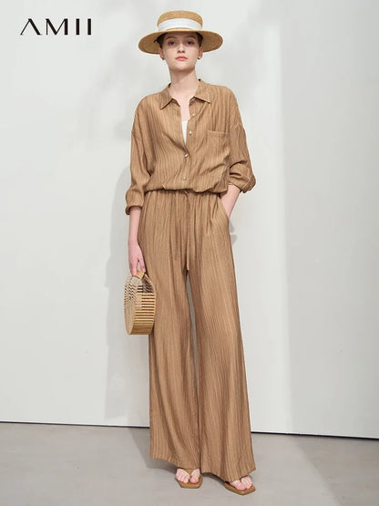 Women’s Casual Shirt & Wide Leg Pants – Spring Basic Separate Set