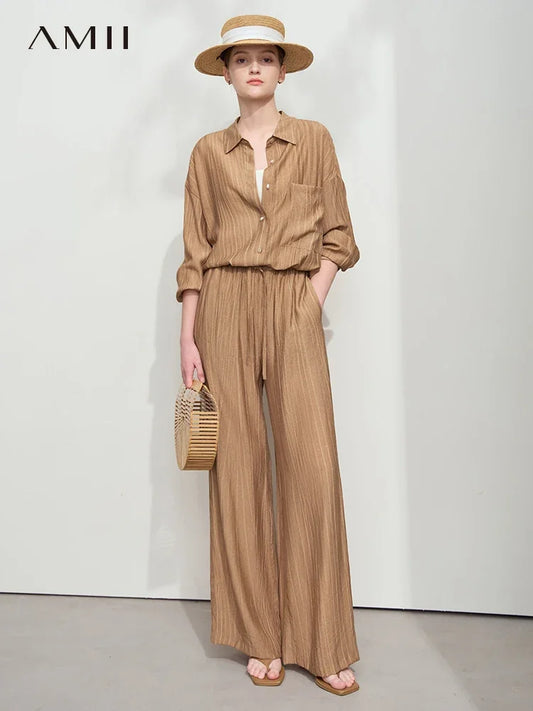 Women’s Casual Shirt & Wide Leg Pants – Spring Basic Separate Set