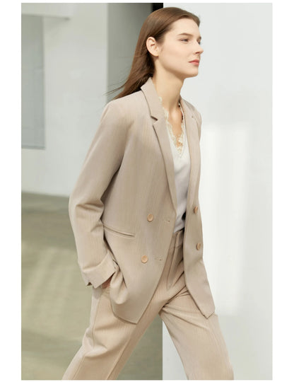 Women’s Office Blazer Set – Lace V-Neck Top & High Waist Pants