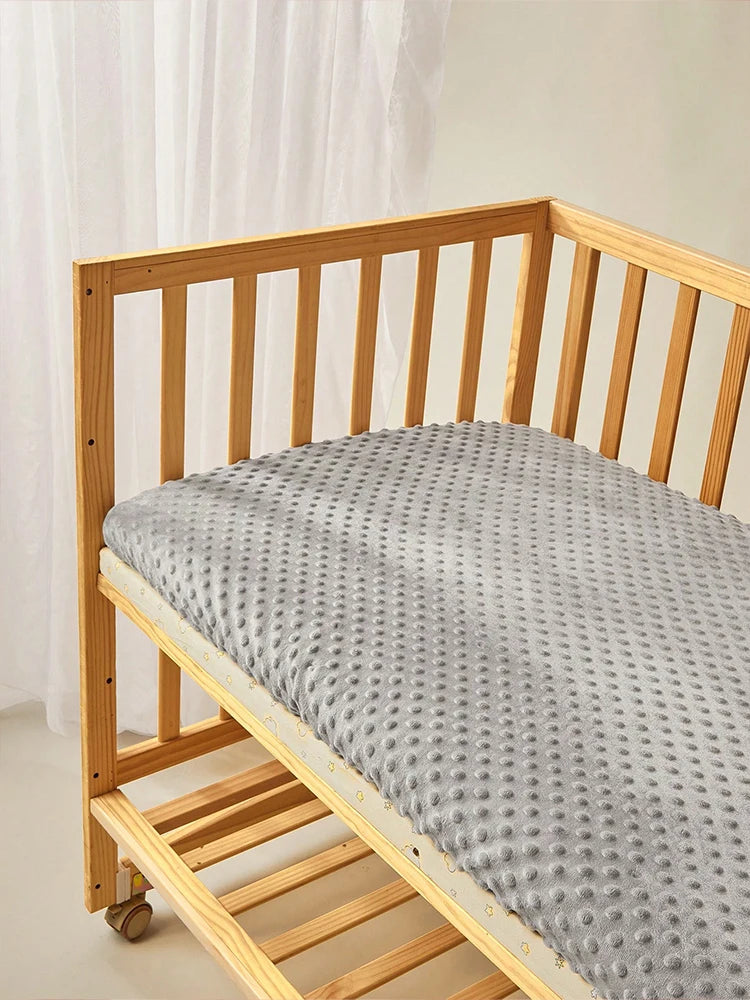 130×70cm Dotted Flannel Crib Sheet – Soft Fitted Baby Bedding