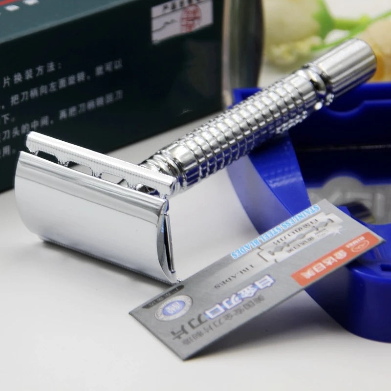 Men’s Straight Shaving Razor – Folding Blade Barber Tool with 10 Blades