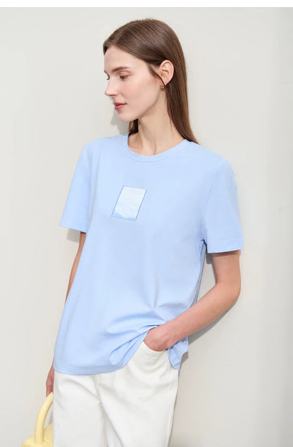 Women’s Casual Embroidered Cotton T-Shirt – Spring Short Sleeve Top