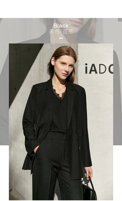 Women’s Office Blazer Set – Lace V-Neck Top & High Waist Pants