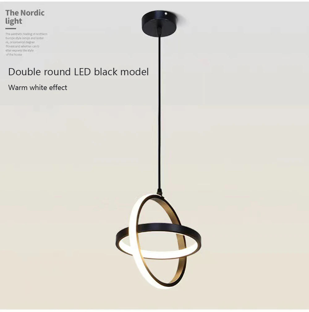 Modern Black LED Pendant Light – Dining & Bedroom Chandelier Lamp
