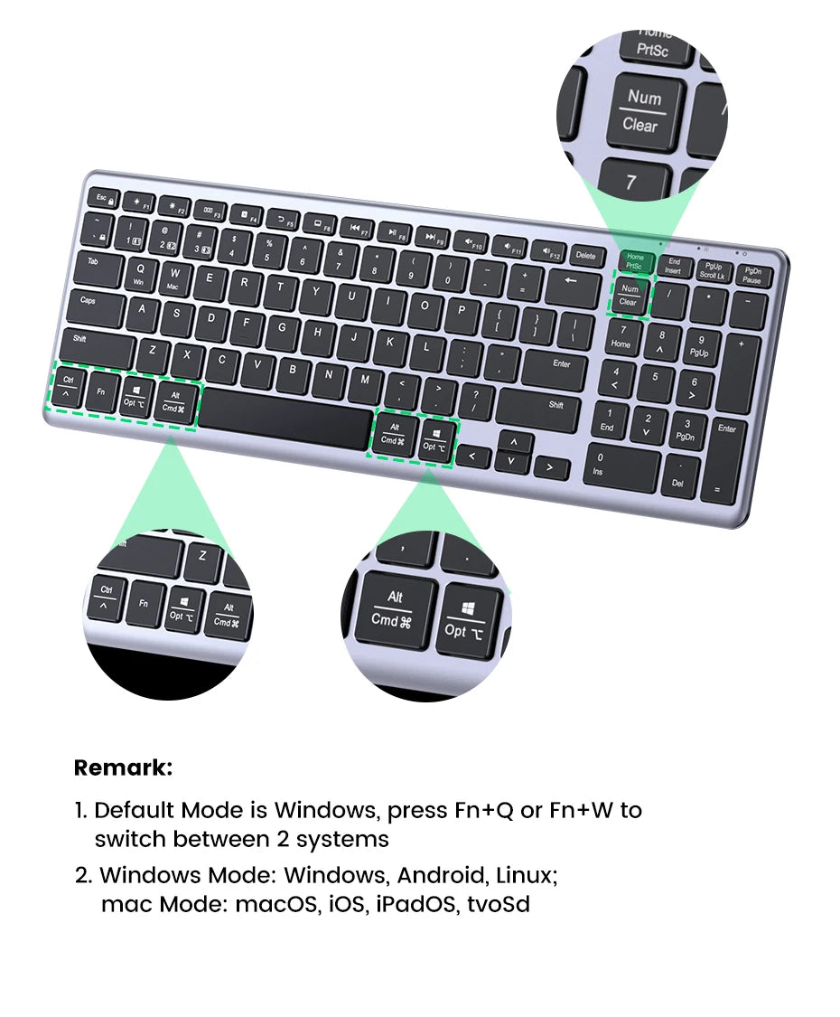 Wireless Bluetooth 5.0 Keyboard – 99 Keys Russian/Korean/English