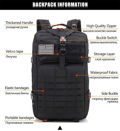 50L Tactical Backpack for Men – Outdoor Travel, Hiking & Hunting Bag