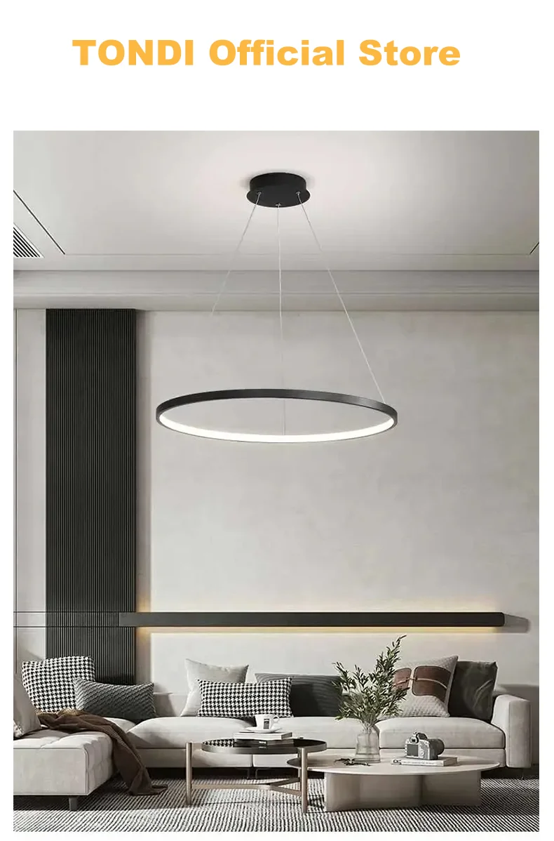 Modern Round LED Pendant Light – Black/White Minimalist Chandelier