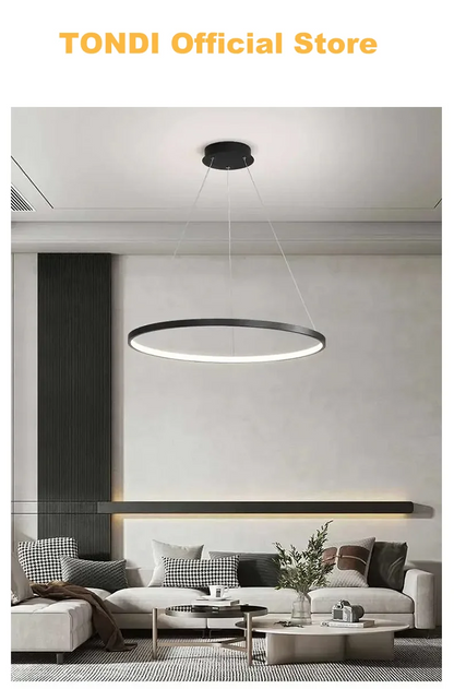 Modern Round LED Pendant Light – Black/White Minimalist Chandelier