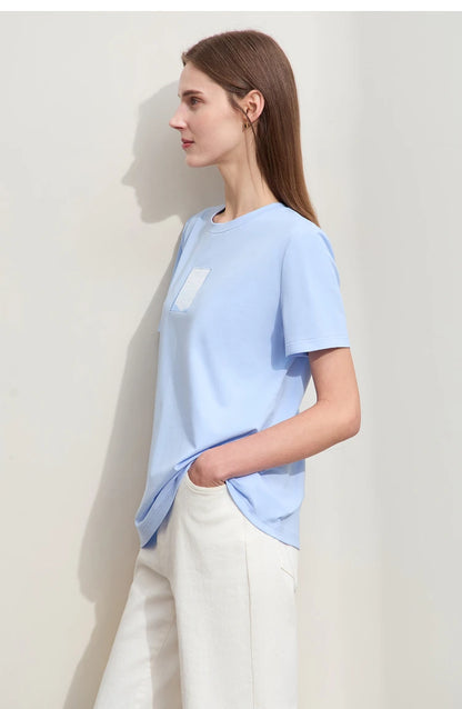 Women’s Casual Embroidered Cotton T-Shirt – Spring Short Sleeve Top
