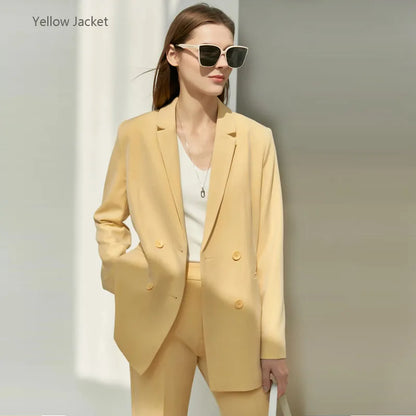 Women’s Office Blazer Set – Lace V-Neck Top & High Waist Pants