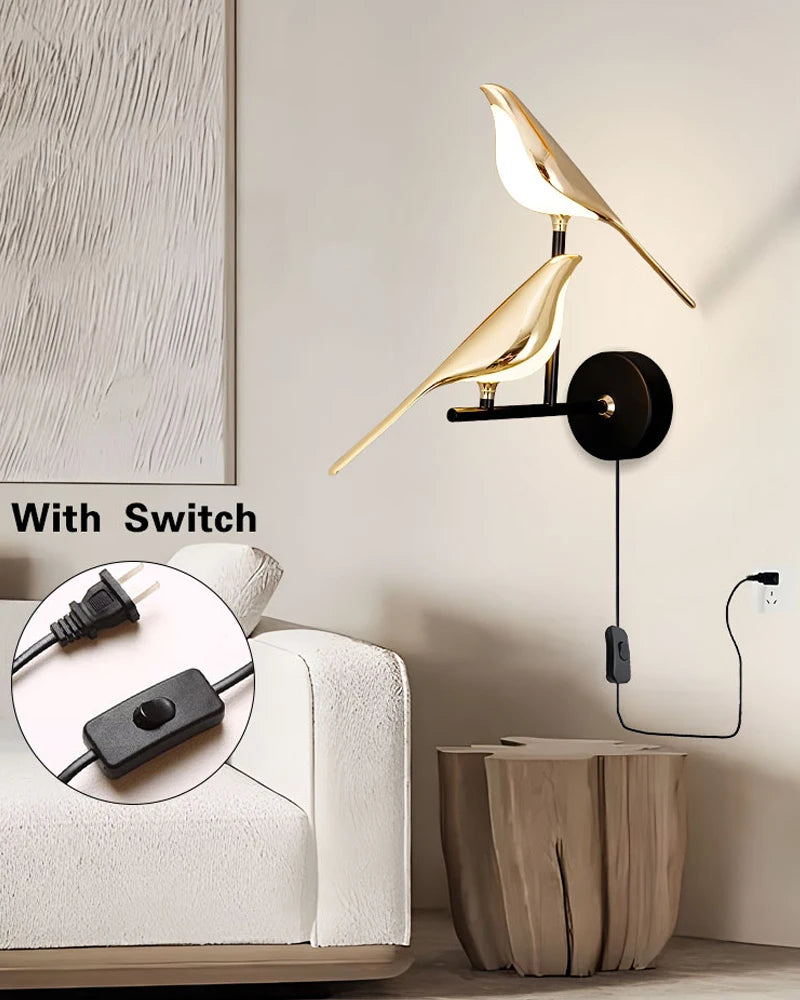 Magpie Bird LED Wall Lamp – 360° Rotating Bedside Light