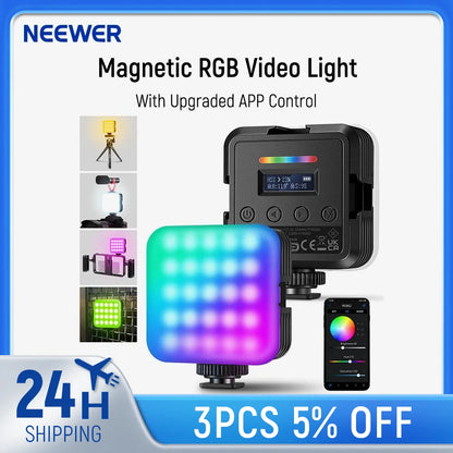 NEEWER RGB62 Magnetic RGB Video Light with APP Control – 360° LED Fill Light for Photography & Vlogging
