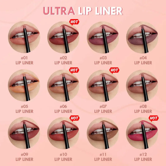 Waterproof Matte Lipliner – 12 Colors, Long-Lasting & Non-Stick