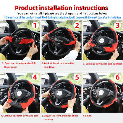 PU Carbon Fiber Leather Steering Wheel Cover 14.5–15 Inch Car Accessory