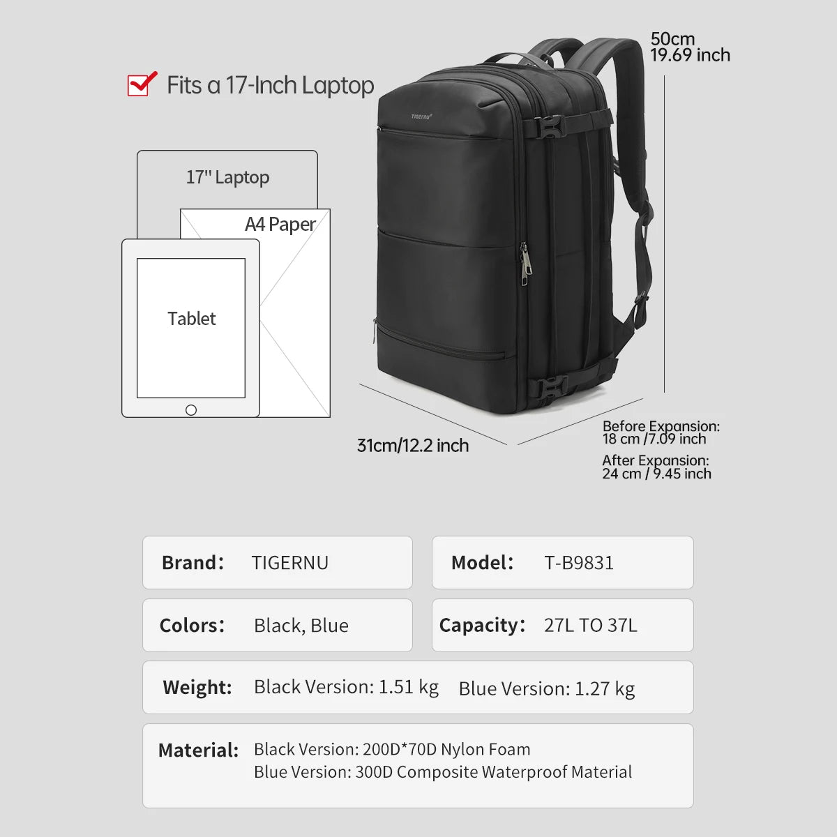 Men’s Business Travel Backpack – Waterproof, USB, Expandable Laptop Bag