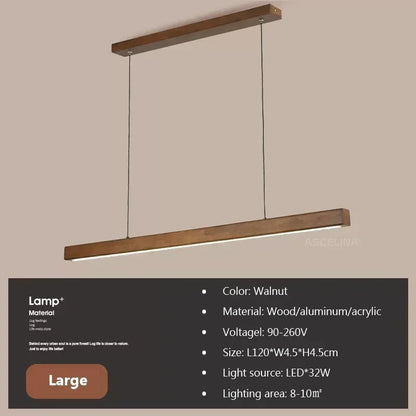 Nordic Wood LED Pendant Light – Long Strip Dining Table Fixture